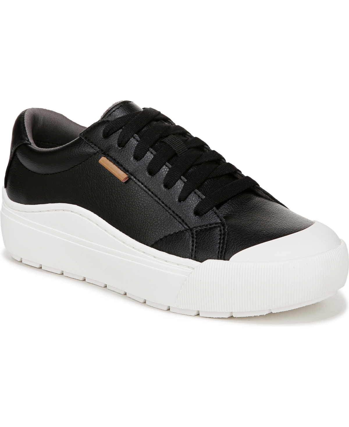 Shop Dr. Scholl's Women's Time Off Lace Up Platform Sneakers In Black,white Faux Leather