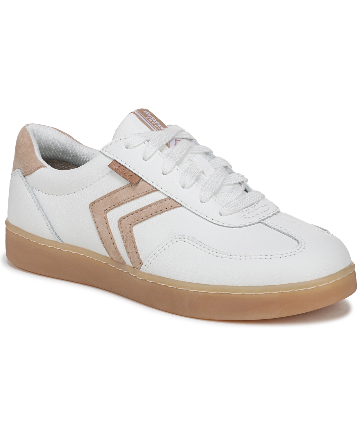 Shop Dr. Scholl's Women's Rebel Sport Lace Up Sneakers In White,cuban Sand Leather,suede