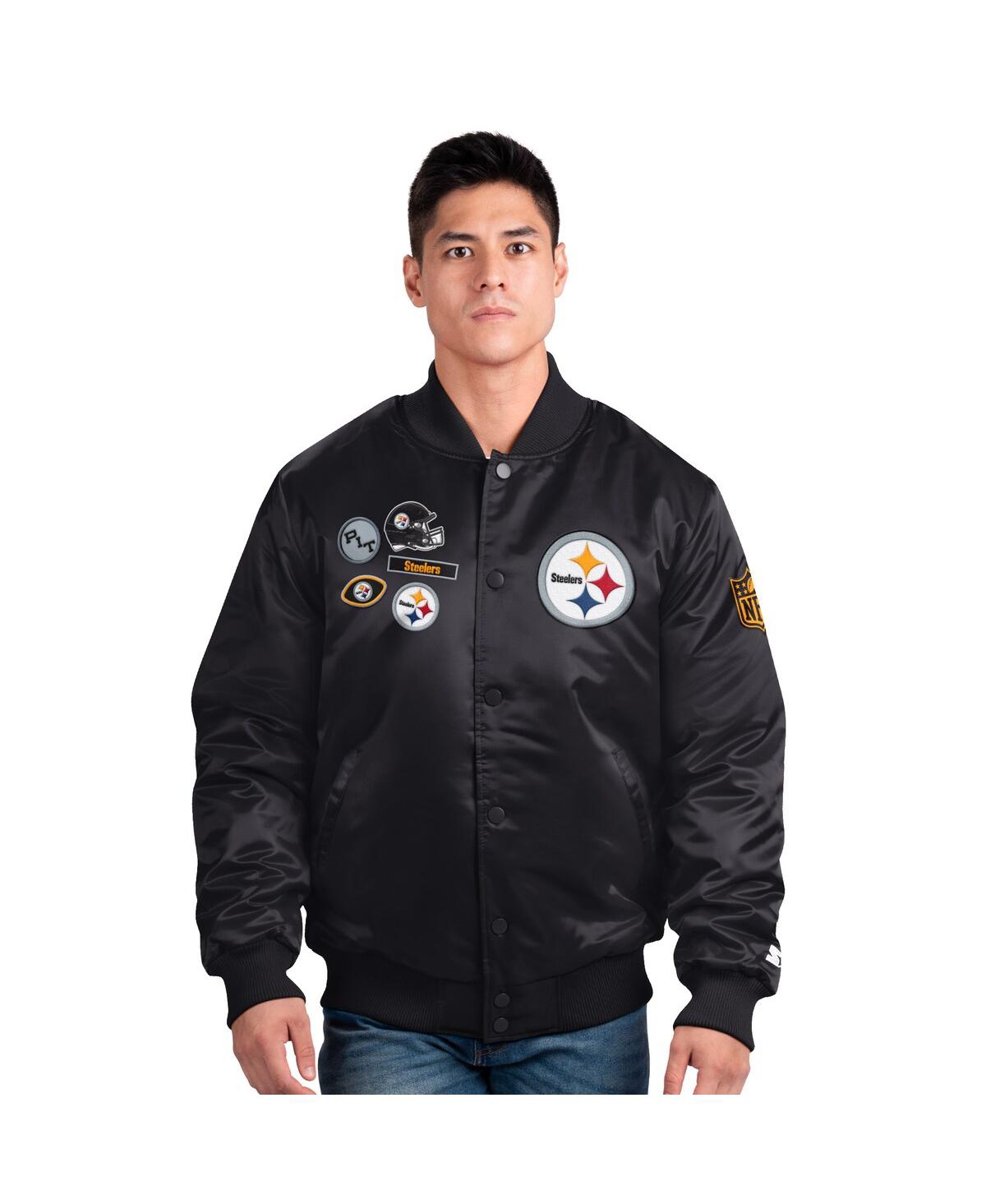 Men's Black Pittsburgh Steelers Exclusive Satin Full-Snap Varsity Jacket - Black