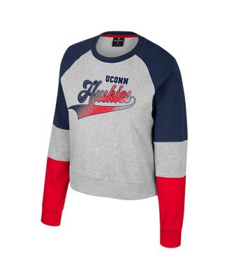 Women's Heather Gray UConn Huskies Katinka Rhinestone Scoop Neck Pullover Sweatshirt