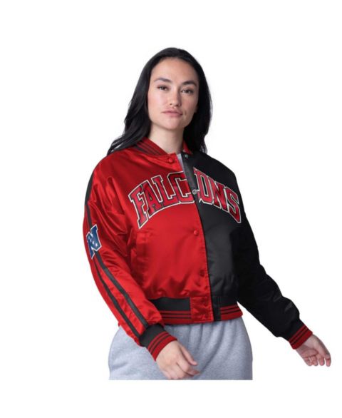 Женские куртки Starter Red/Black Atlanta Falcons Zone Blitz Cropped Full-Snap Satin Jacket
