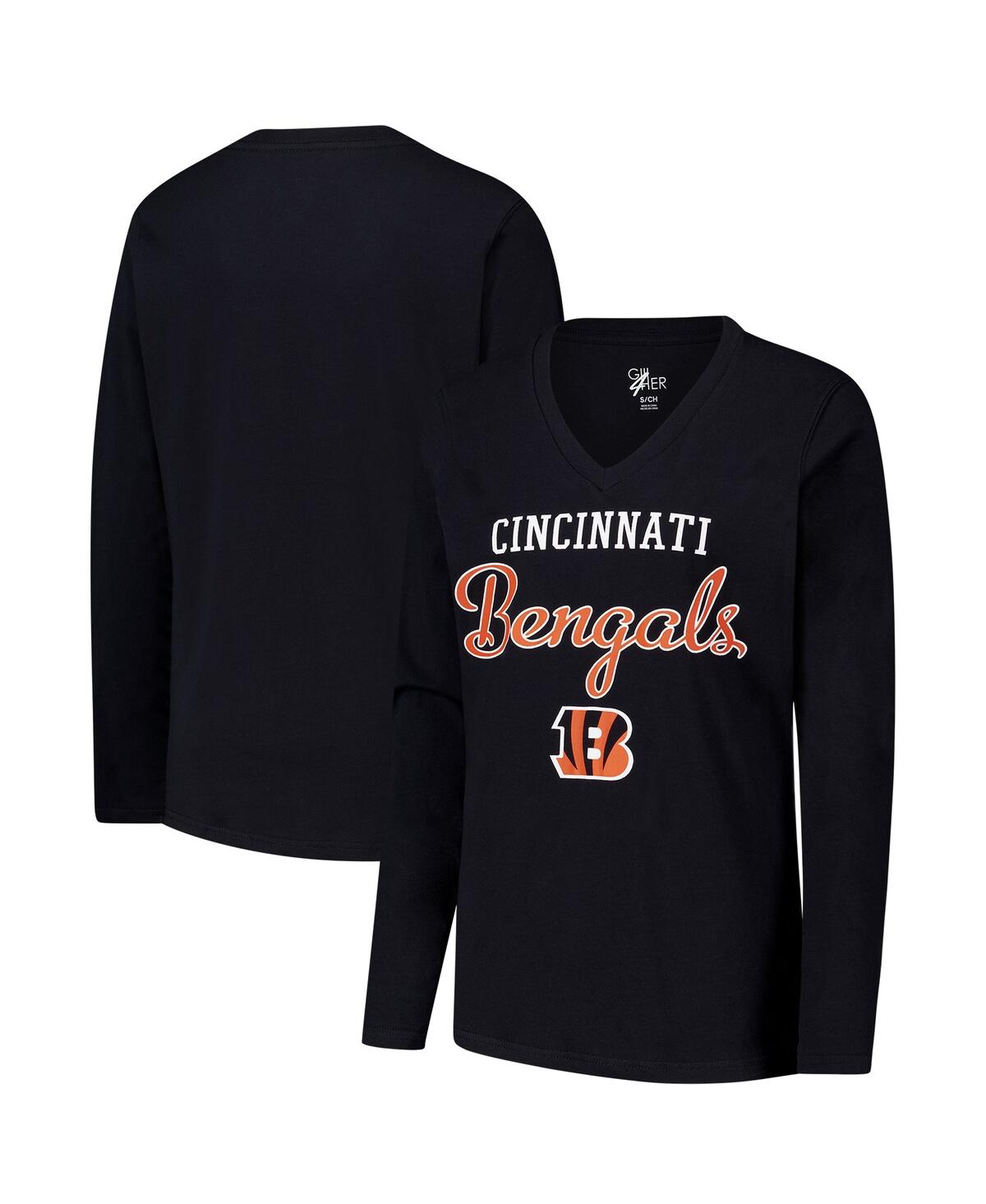 G-III 4HER BY CARL BANKS WOMEN'S BLACK CINCINNATI BENGALS POST SEASON LONG SLEEVE V-NECK T-SHIRT 