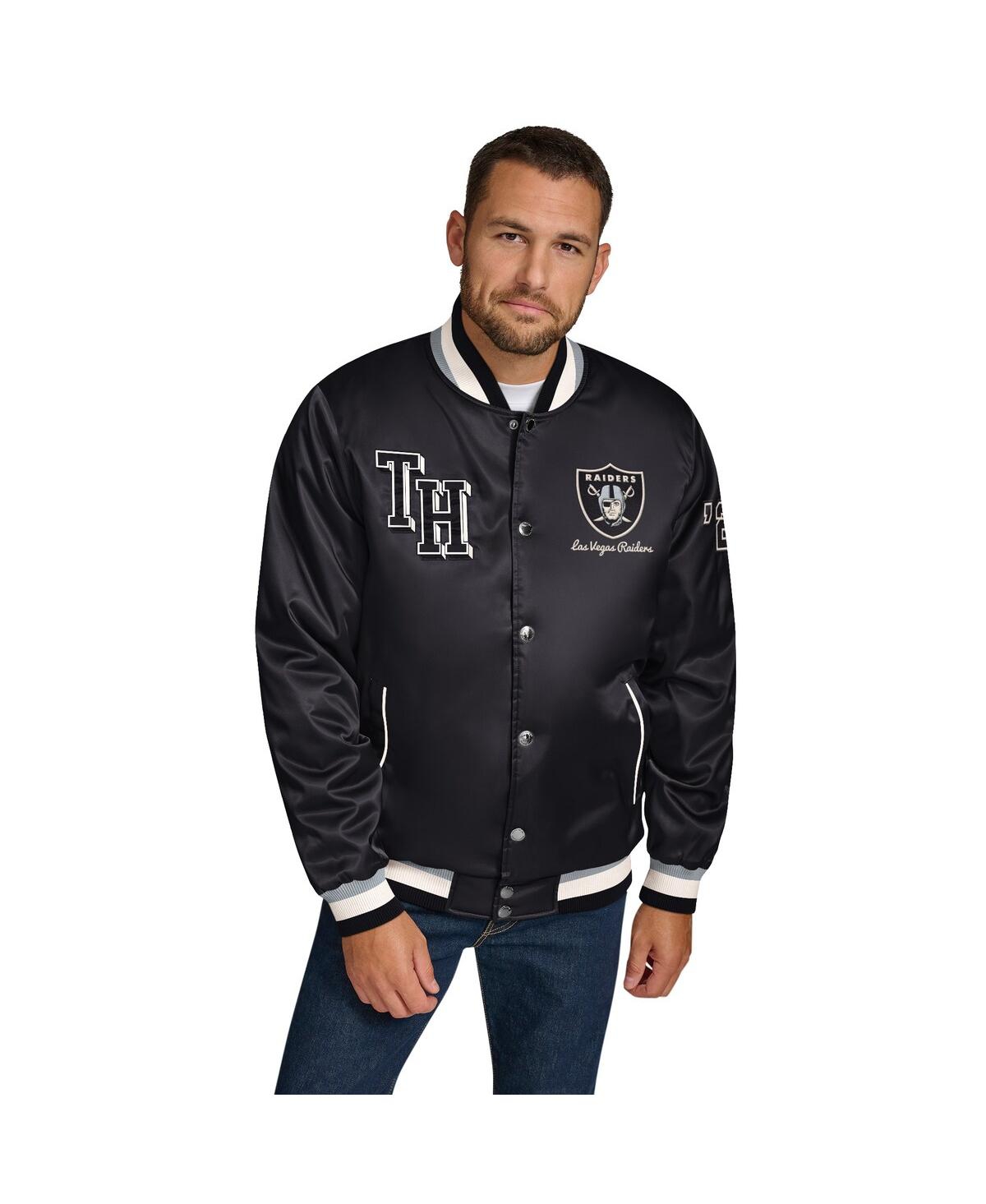 Shop Tommy Hilfiger Men's Black Las Vegas Raiders Dante Full-snap Satin Jacket In Black,silver