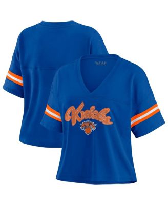 Women's Blue New York Knicks Plus Size Color Block Boxy V-Neck T-Shirt