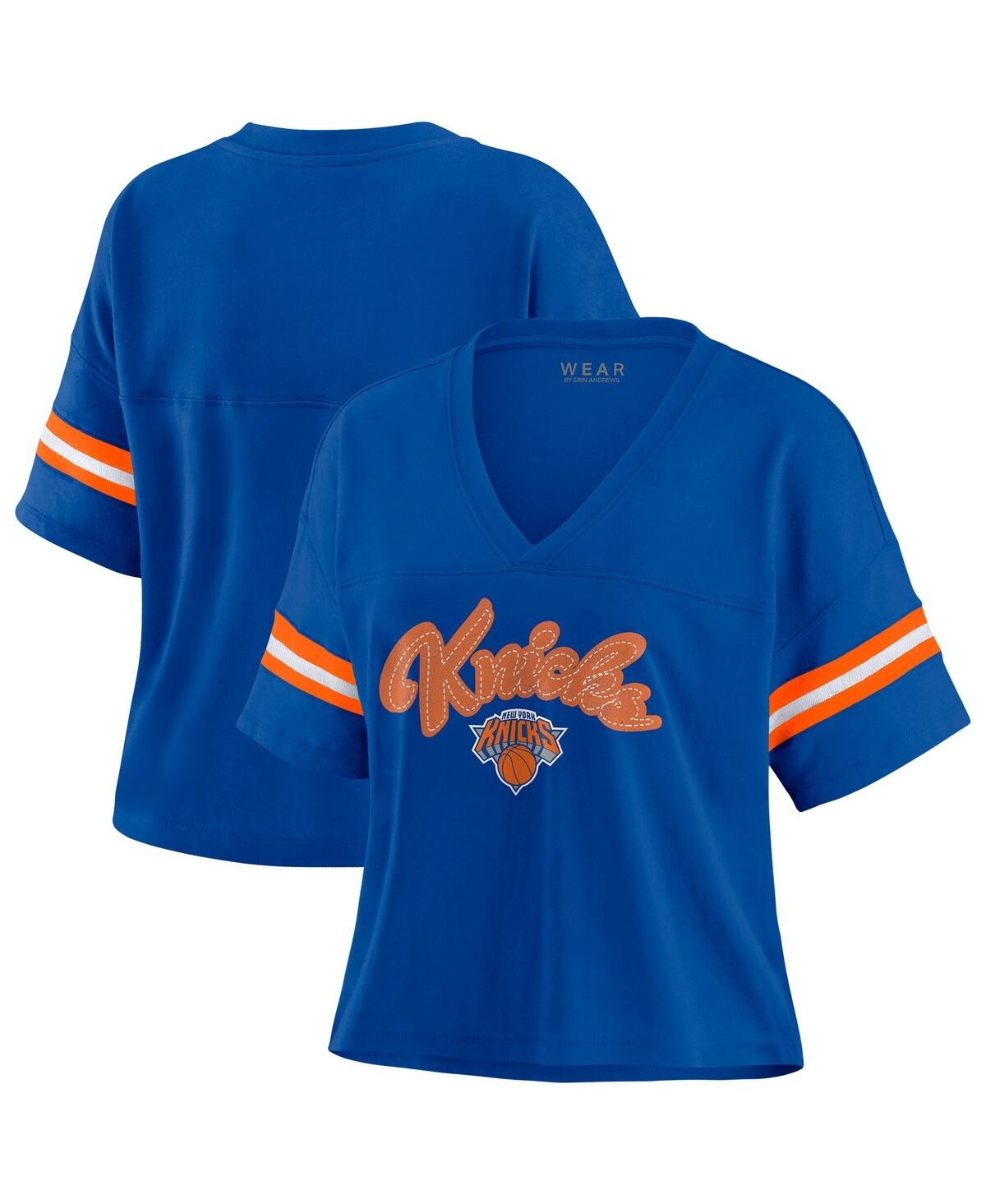 Wear By Erin Andrews Women's Blue New York Knicks Plus Size Color Block Boxy V-neck T-shirt In Blue