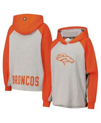 DKNY - Women's Gray/Orange Denver Broncos Joy Cropped Raglan Pullover Hoodie
