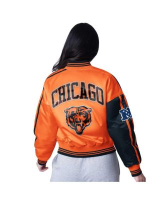 Women's Navy/Orange Chicago Bears Zone Blitz Cropped Full-Snap Satin Jacket