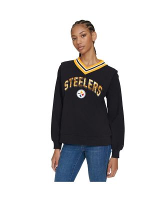 Tommy Hilfiger - Women's Black Pittsburgh Steelers Alice V-Neck Pullover Sweatshirt