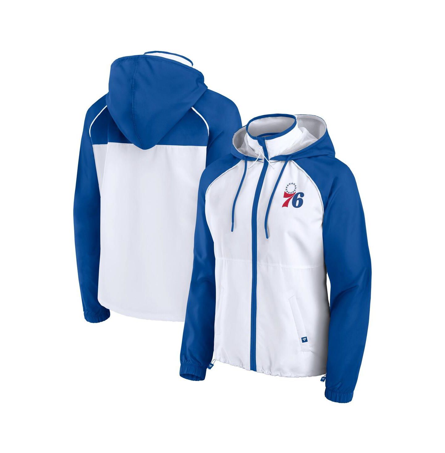 Женская куртка Fanatics White/Royal Philadelphia 76ers Anorak Raglan Full-Zip Hoodie Jacket — фото 1