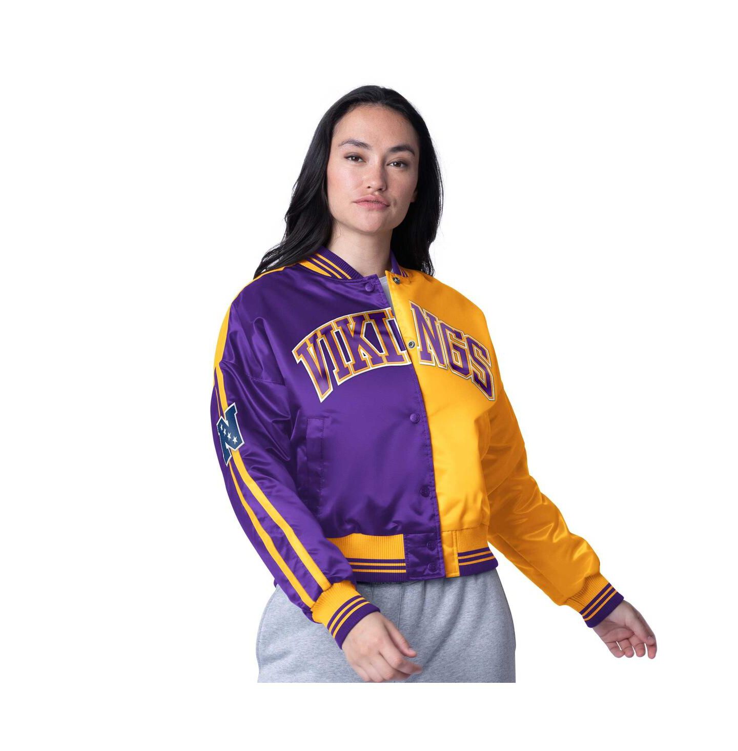 Женская куртка Starter Purple/Gold Minnesota Vikings Zone Blitz Cropped Full-Snap Satin — фото 1