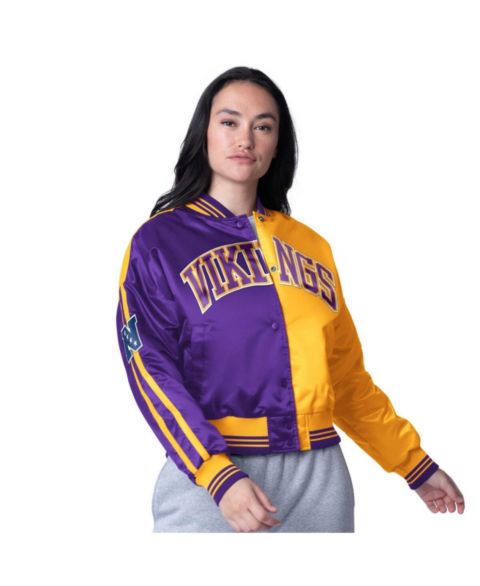 Женские куртки Starter Women's Purple/Gold Minnesota Vikings Zone Blitz Cropped Full-Snap Satin Jacket