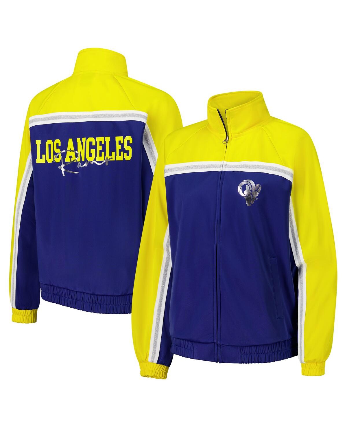 G-III 4HER BY CARL BANKS WOMEN'S ROYAL LOS ANGELES RAMS POST GAME FULL-ZIP TRACK JACKET 