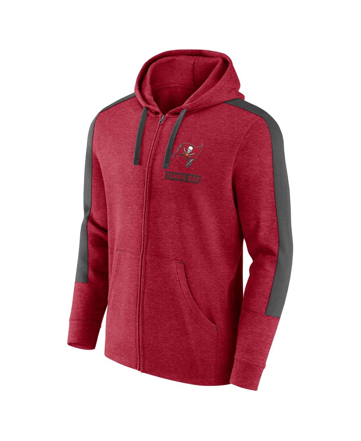 Fanatics Men's Heather Red Tampa Bay Buccaneers Gains Full-zip Hoodie In Heather Red,pewter