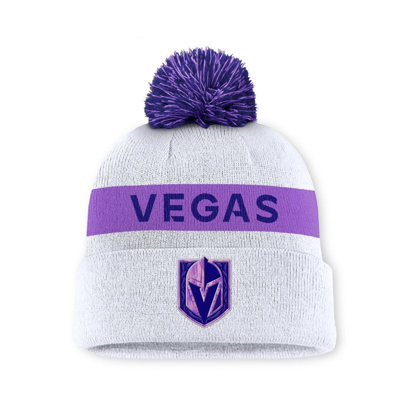 Мужская шапка Fanatics White Vegas Golden Knights Hockey Fights Cancer Cuffed Knit Hat with Pom — фото 1