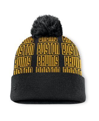Men's Black/Gold Boston Bruins Fundamental Empty Net Cuffed Knit Hat with Pom