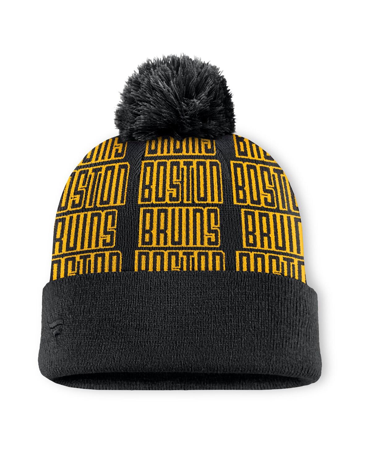 Fanatics Men's Black/gold Boston Bruins Fundamental Empty Net Cuffed Knit Hat With Pom In Black,gold