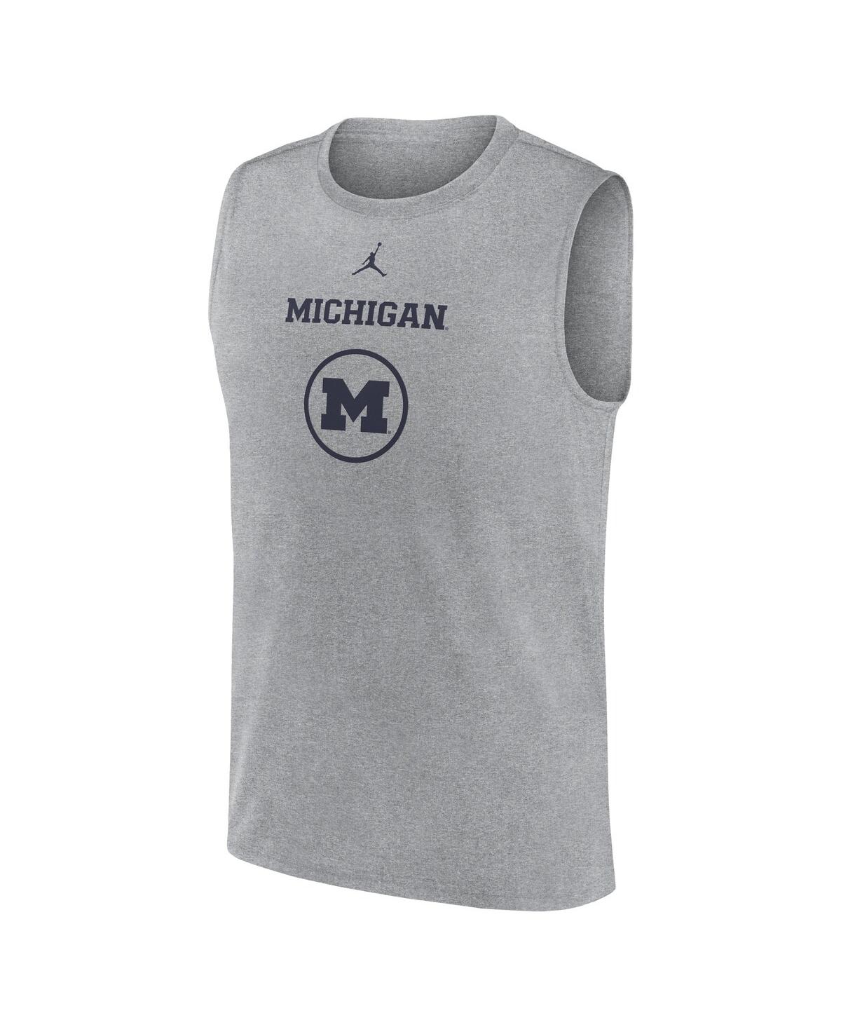 Jordan Men's Heather Gray Michigan Wolverines On-court Basketball Practice Legend Sleeveless T-shirt In Heather Gray