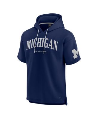 Men's Navy Michigan Wolverines Ready Short Sleeve Pullover Hoodie