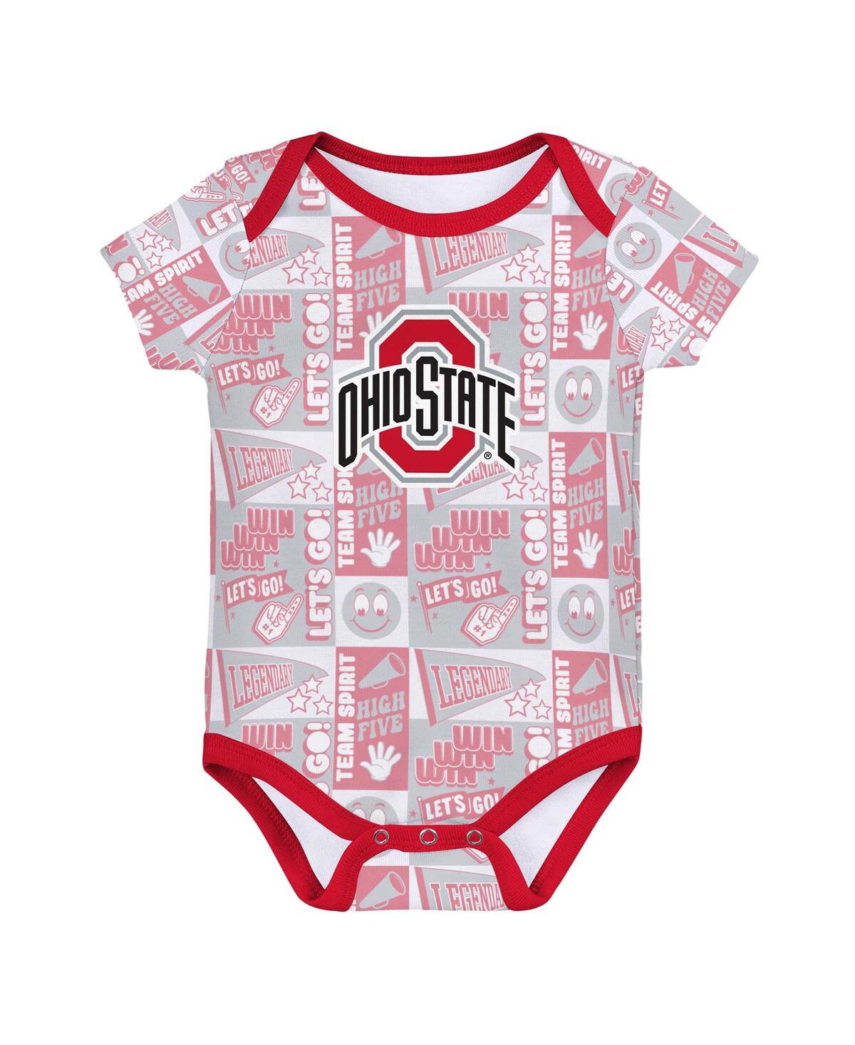 Outerstuff Newborn Scarlet Ohio State Buckeyes Sunday Comics 3-pack Bodysuit Set In Scarlet
