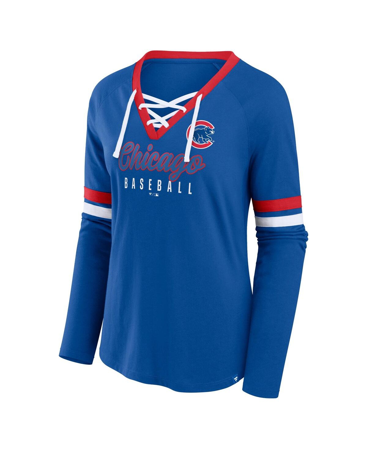 Fanatics Women's Royal Buffalo Bills Won And Done Lace-up Long Sleeve Fashion Top In Royal,white