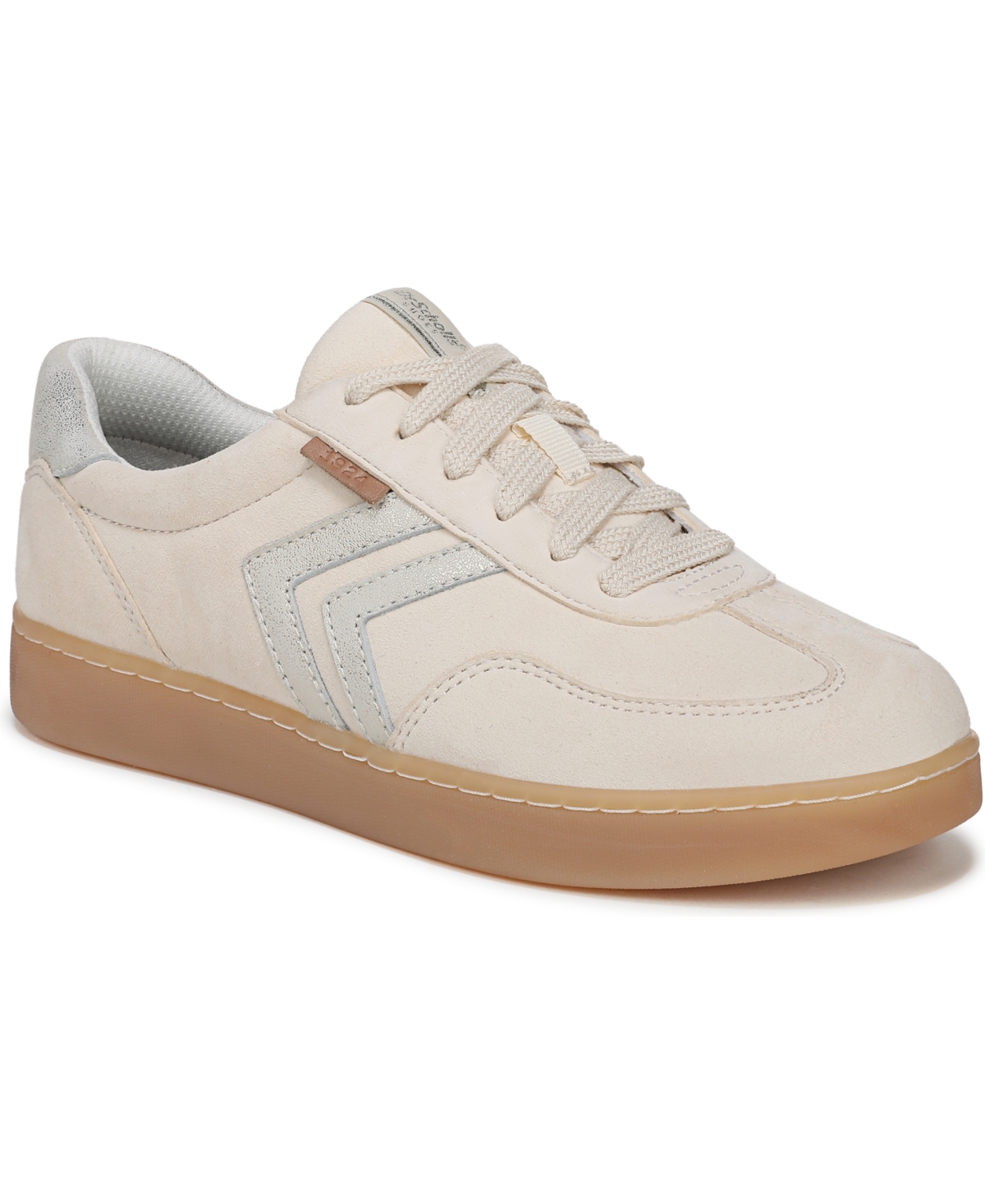 Shop Dr. Scholl's Women's Rebel Sport Lace Up Sneakers In Off White,gold Suede,leather