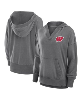 Fanatics - Women's Heather Gray Wisconsin Badgers Initiative Snow Wash French Terry V-Neck Pullover Hoodie