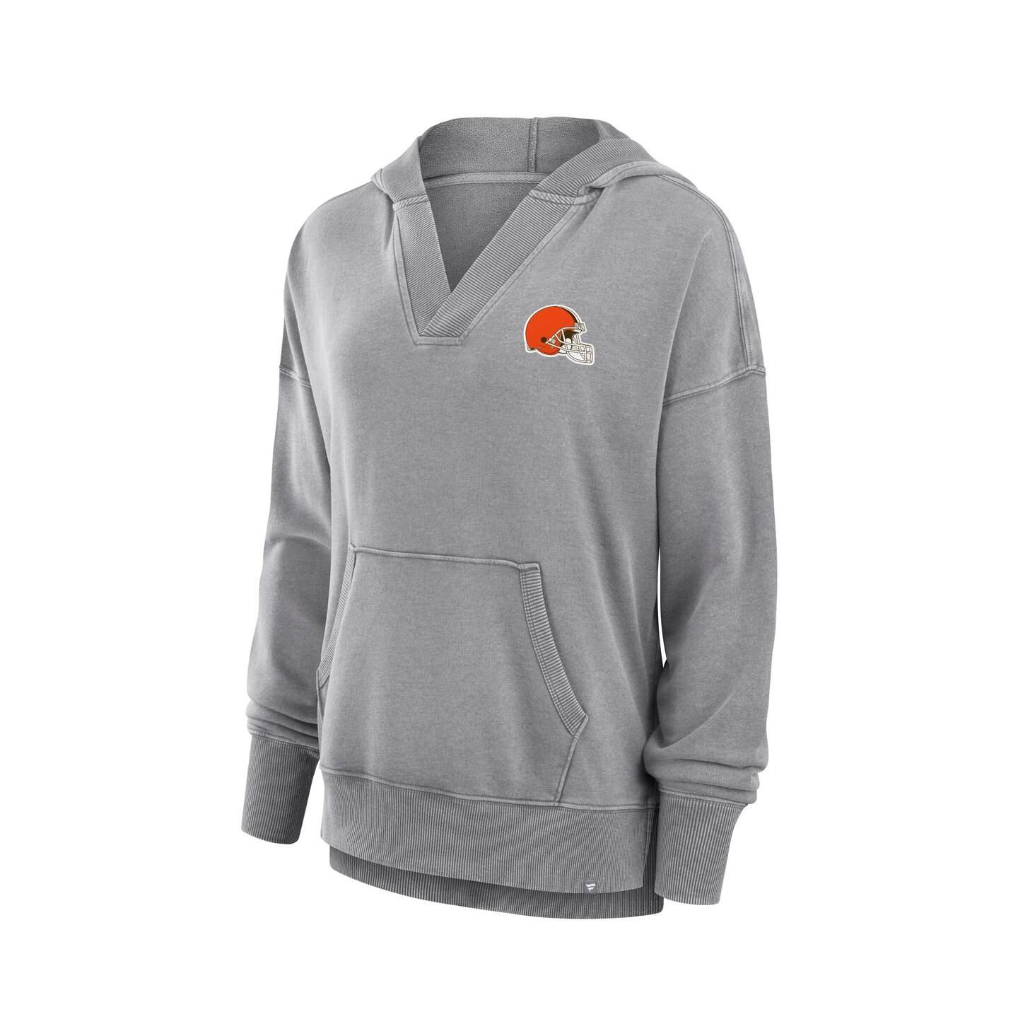 Женское худи Fanatics Heather Gray Cleveland Browns Initiative Snow Wash French Terry V-Neck Pullover — фото 2
