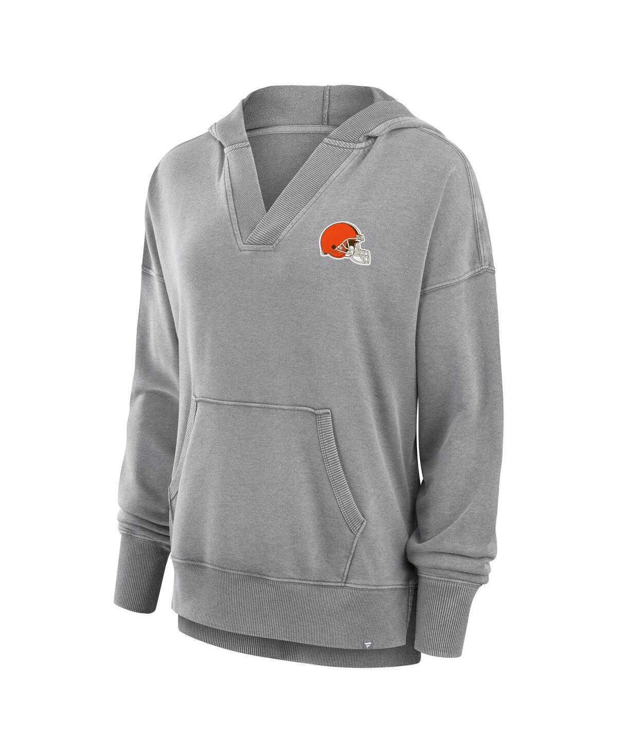 Fanatics Women's Heather Gray Cleveland Browns Initiative Snow Wash French Terry V-neck Pullover Hoodie In Heather Gray