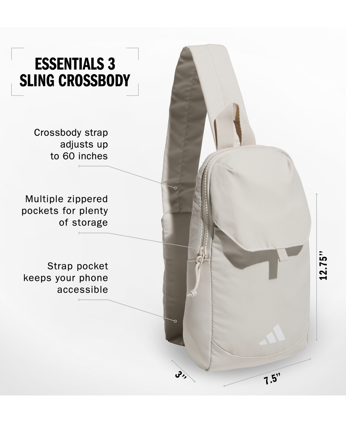 Adidas Originals Women's Essentials 3 Sling Crossbody Bag In Wonder Alumina Grey