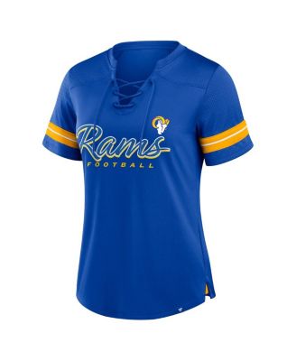 Women's Royal Los Angeles Rams Play Script Lace-Up T-Shirt