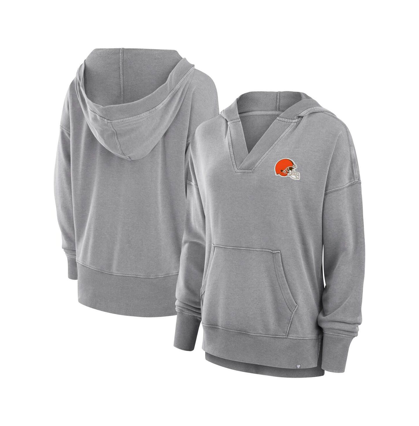 Женское худи Fanatics Heather Gray Cleveland Browns Initiative Snow Wash French Terry V-Neck Pullover — фото 1