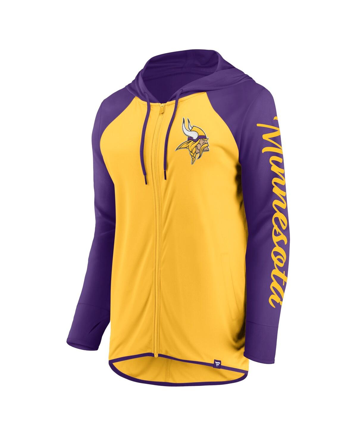 Fanatics Women's Gold/purple Minnesota Vikings Script Full-zip Hoodie In Gold,purple