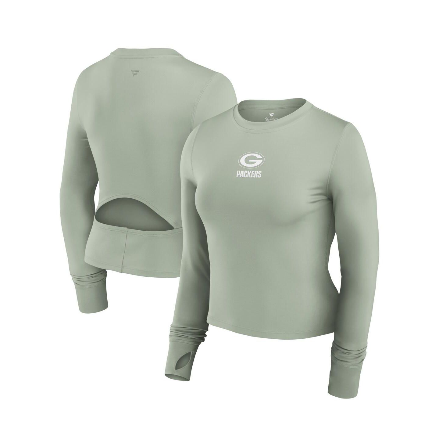 Женский топ Fanatics Green Green Bay Packers Studio Fitted Long Sleeve Gym — фото 1