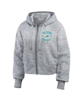 Women's Heather Gray Miami Dolphins Speckled Fleece Cropped Full-Zip Hoodie