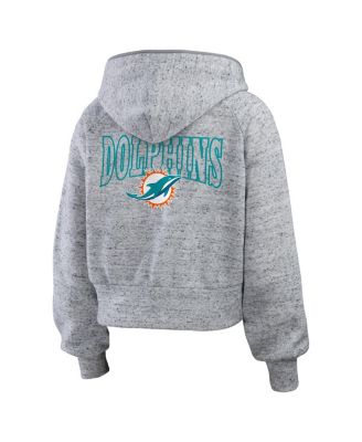 Women's Heather Gray Miami Dolphins Speckled Fleece Cropped Full-Zip Hoodie