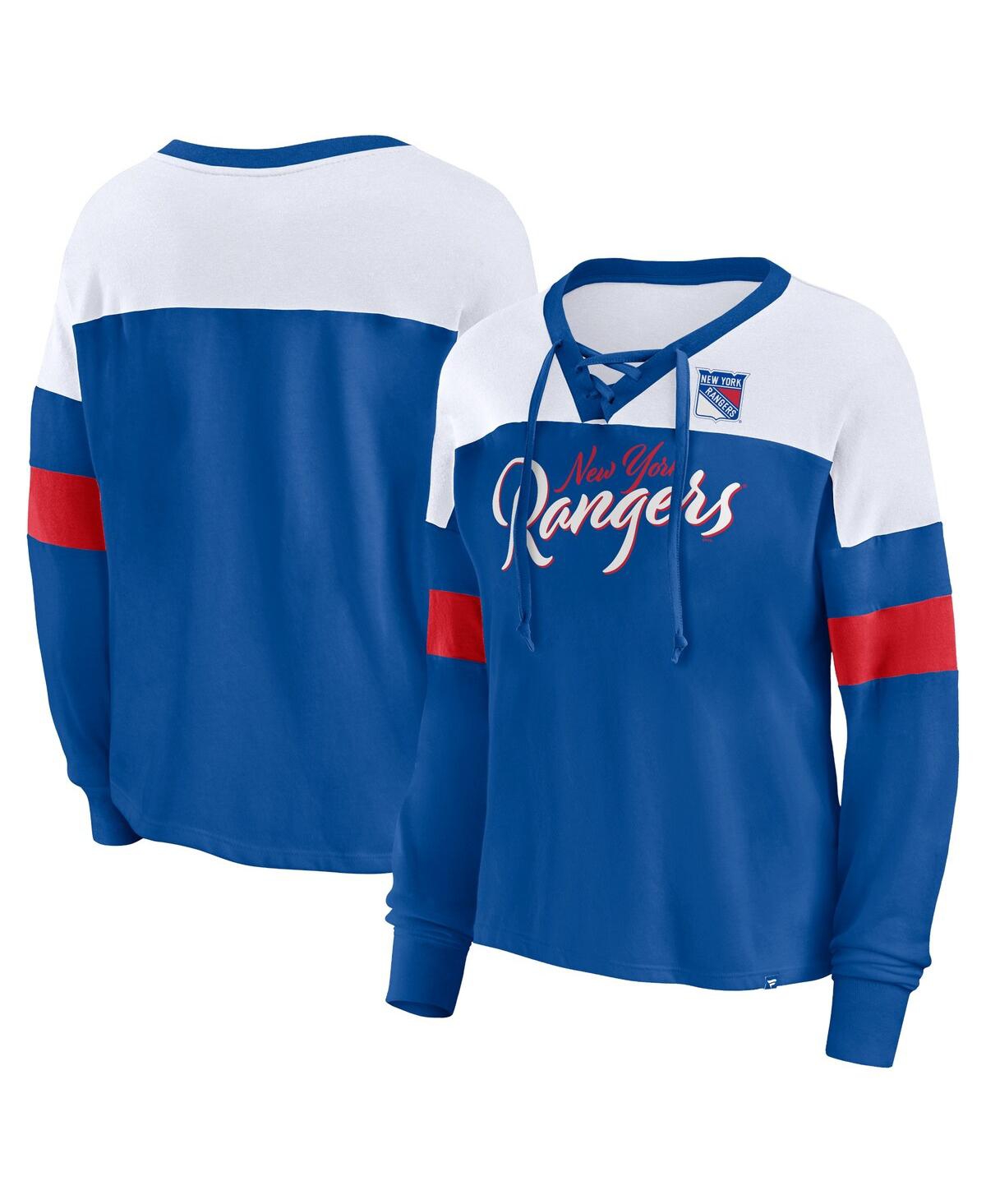 Fanatics Women's Blue New York Rangers Take The Shot Long Sleeve Lace-up V-neck T-shirt In Blue