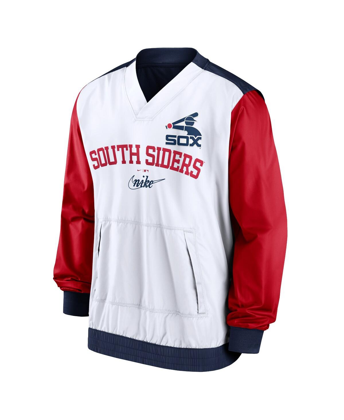 Nike Men's White/navy Chicago White Sox Rewind Warmup V-neck Pullover Jacket In White,navy