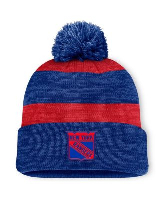 Fanatics - Men's Navy/Red New York Rangers Fundamental Red Line Cuffed Knit Hat with Pom