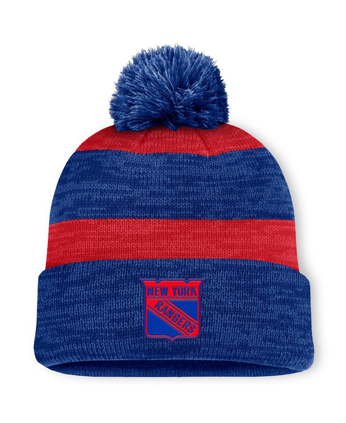Fanatics Men's Navy/red New York Rangers Fundamental Red Line Cuffed Knit Hat With Pom In Navy,red
