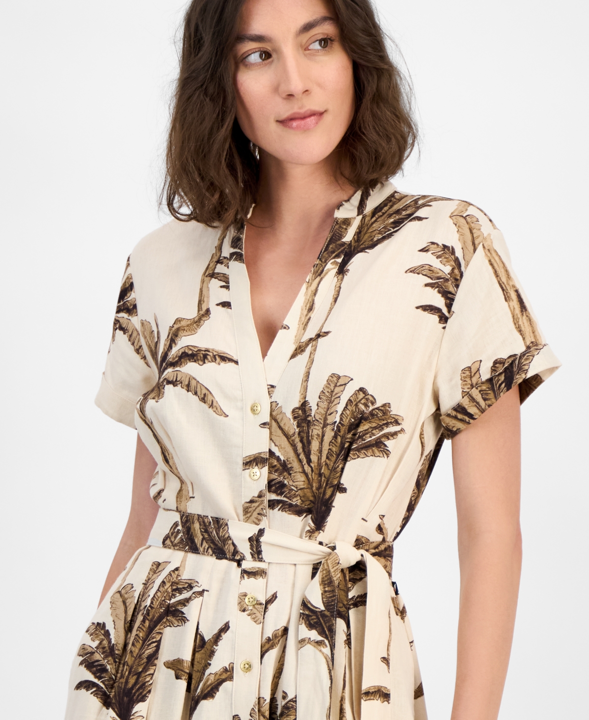 Nautica Jeans Women's Palm-print Short-sleeve Shirtdress In Parchment Multi