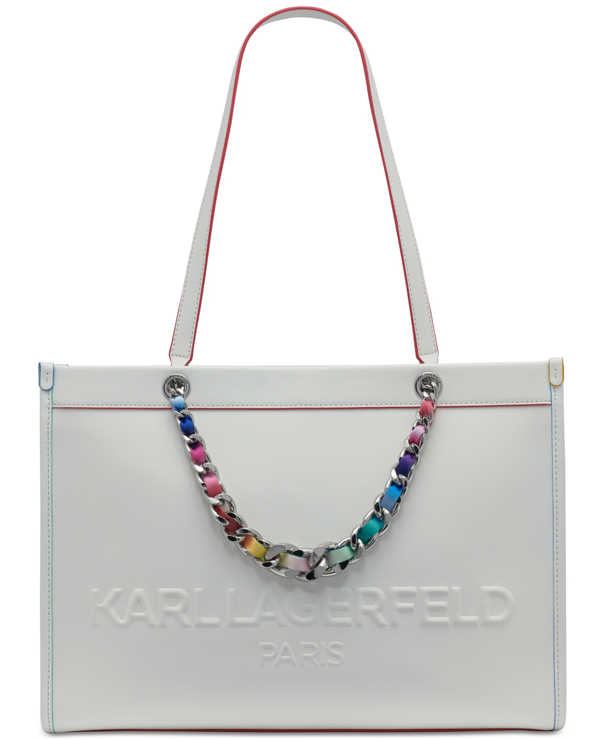 Karl Lagerfeld Savoie Large Leather Tote In Winter White Multi
