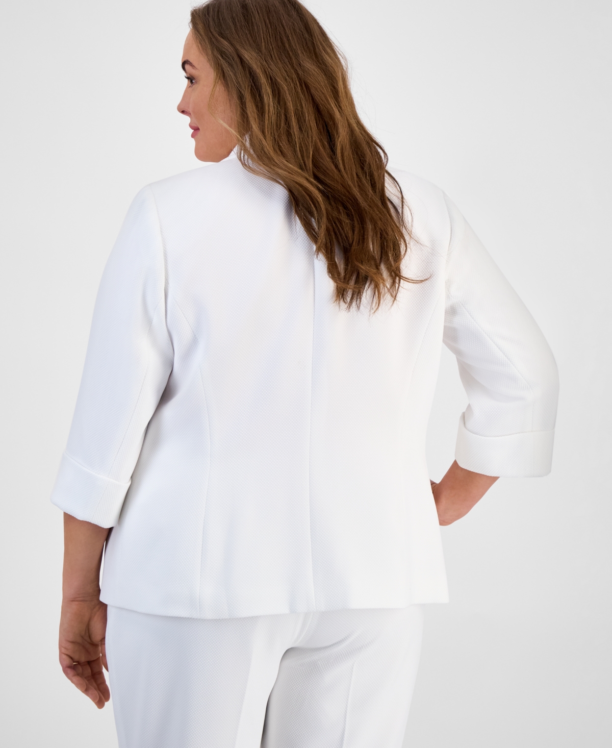 Kasper Plus Size One-button Cuffed-sleeve Jacket In Lily White