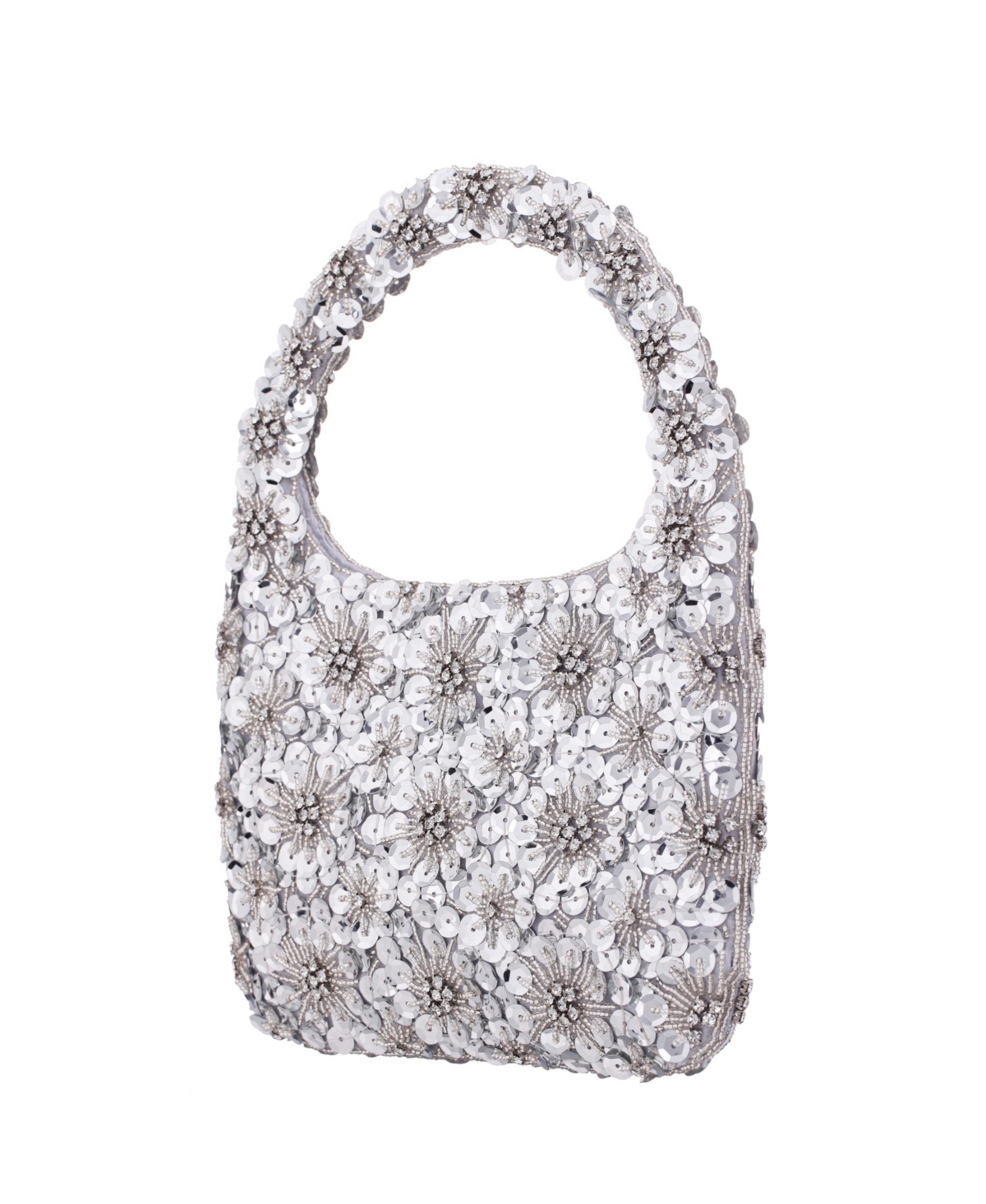 Shop Nina Floral Patterned Sequin Hobo Bag In Silver
