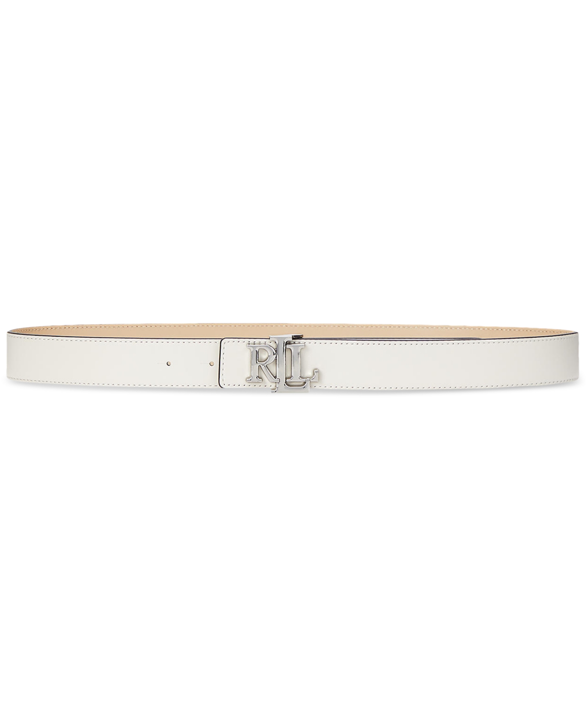 Ralph Lauren Logo Reversible Leather Belt In Soft White,sand Dune