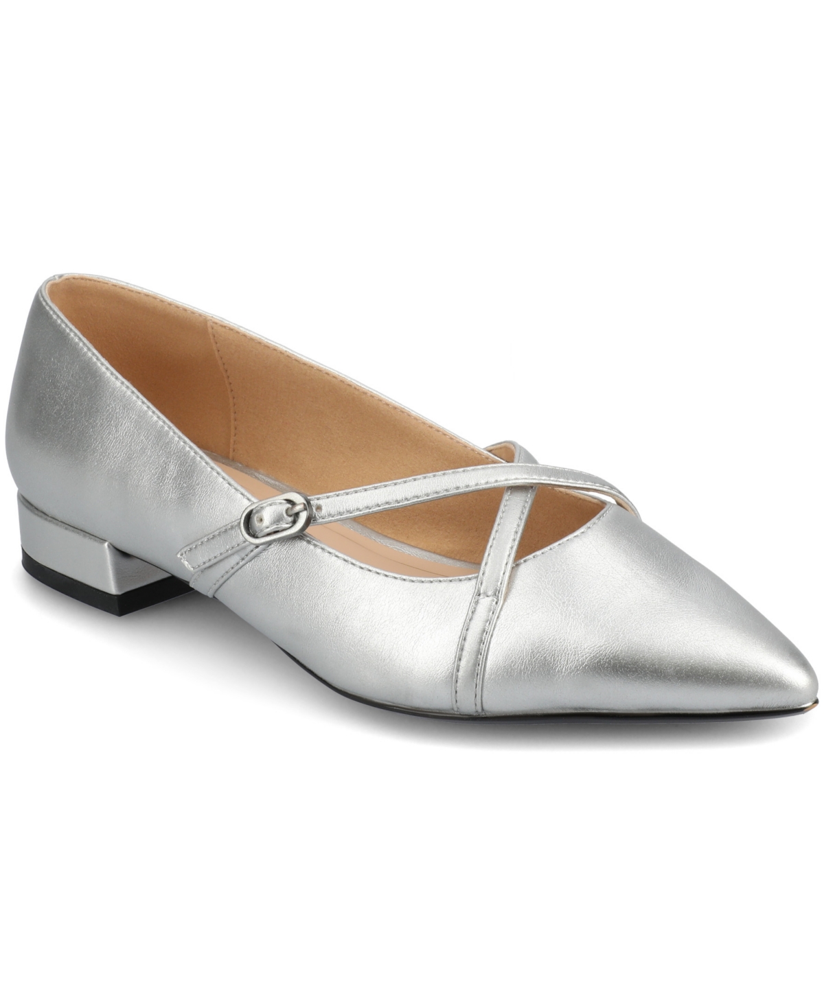 Journee Collection Women's Camby Crisscross Strap Pointed Toe Flats In Silver