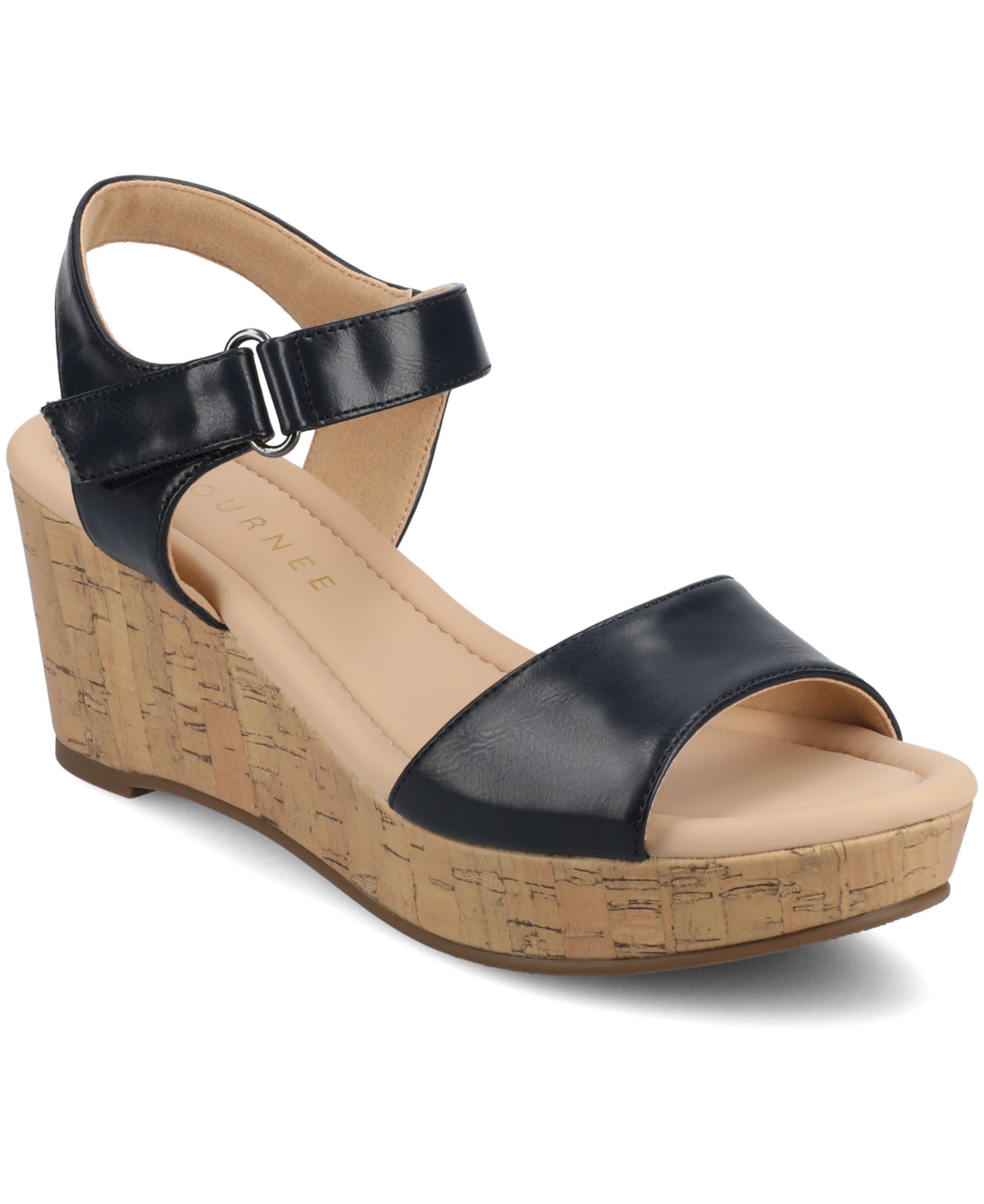 Journee Collection Ranae Platform Wedge Cork Sandal In Navy