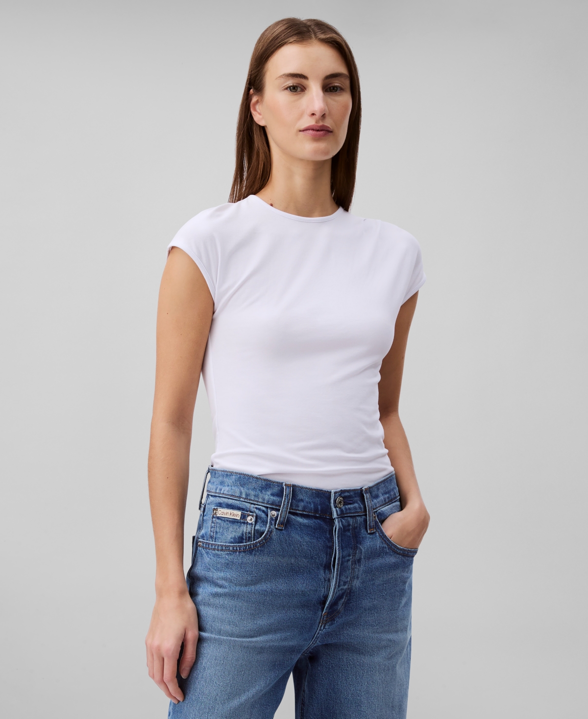 Shop Calvin Klein Women's Slim-fit Matte Jersey Crewneck Tee In Brilliant White