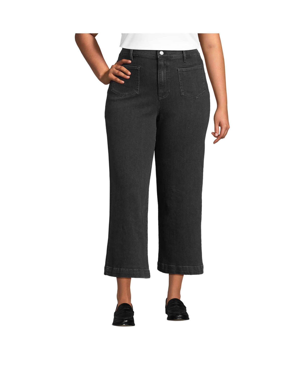 Women's Soft Denim High Rise Wide Leg Patch Pocket Crop Jeans - Hutton blue wash