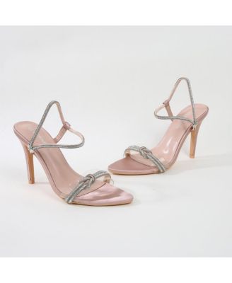 Ruby Heeled Sandal with Rhinestone Knot
