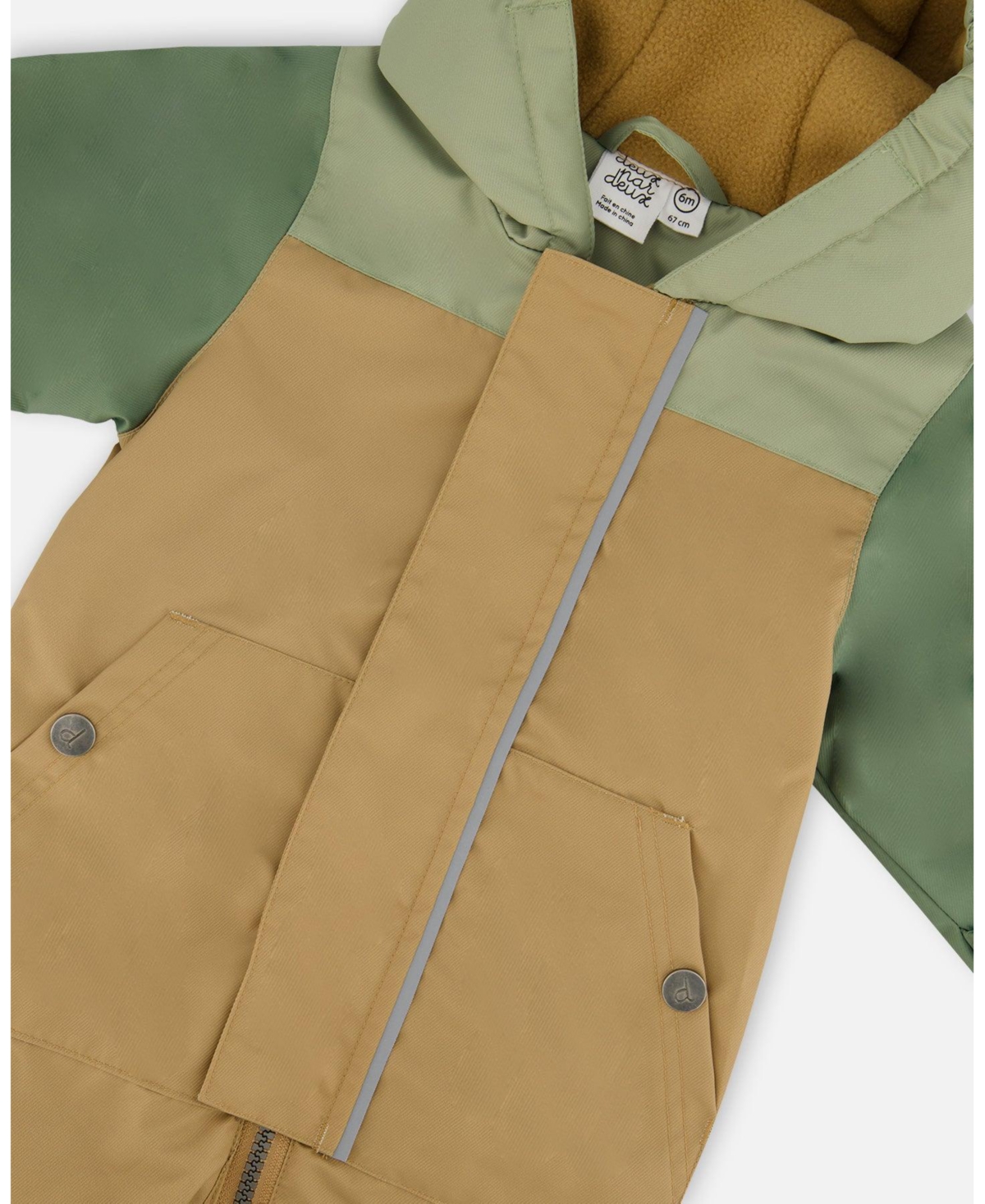 Deux par Deux Baby Boys Colorblock Mid-Season One-Piece Outerwear With Hat Pale Green, Sage, And Tan